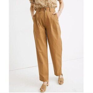 Madewell Camel Tan Cotton Pleated Taper Wide Leg High Waist Slouchy Pants Size 4